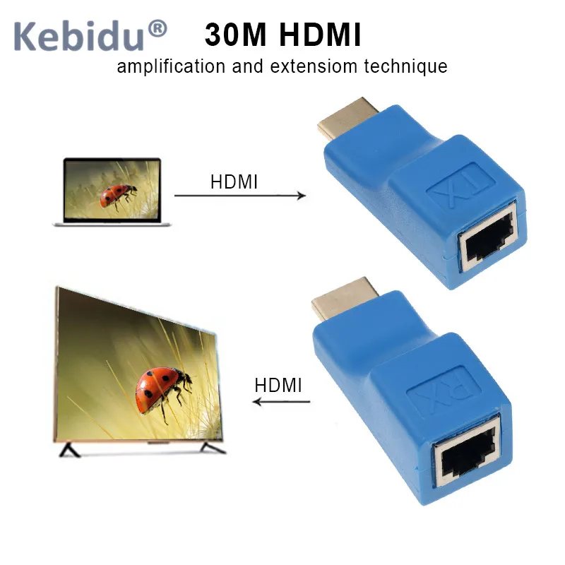 

Kebidu 1 Pair 4K HDMI Extender Mini RJ45 Ports to 30m HDMI Extension CAT 5e / 6 STP LAN Ethernet Cable Converter for HDTV HDP