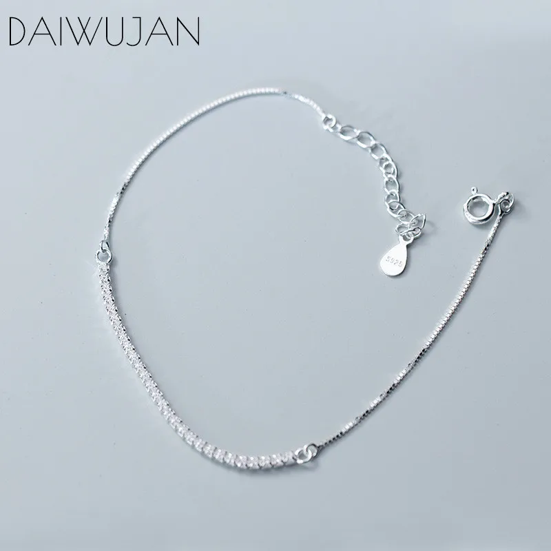 DAIWUJAN Genuine 925 Sterling Silver Cubic Zircon Tennis Bracelet For Women Girls Box Chain Sparkling Strand Bracelets Jewelry