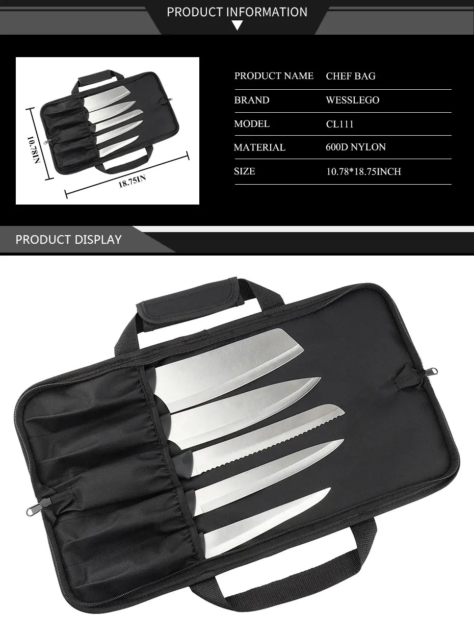 WESSLECO Chef Knife Bag Foldable Bag Carry Case Bag Kitchen Cooking Portable Durable Storage Knife Tool Bag tool chest workbench