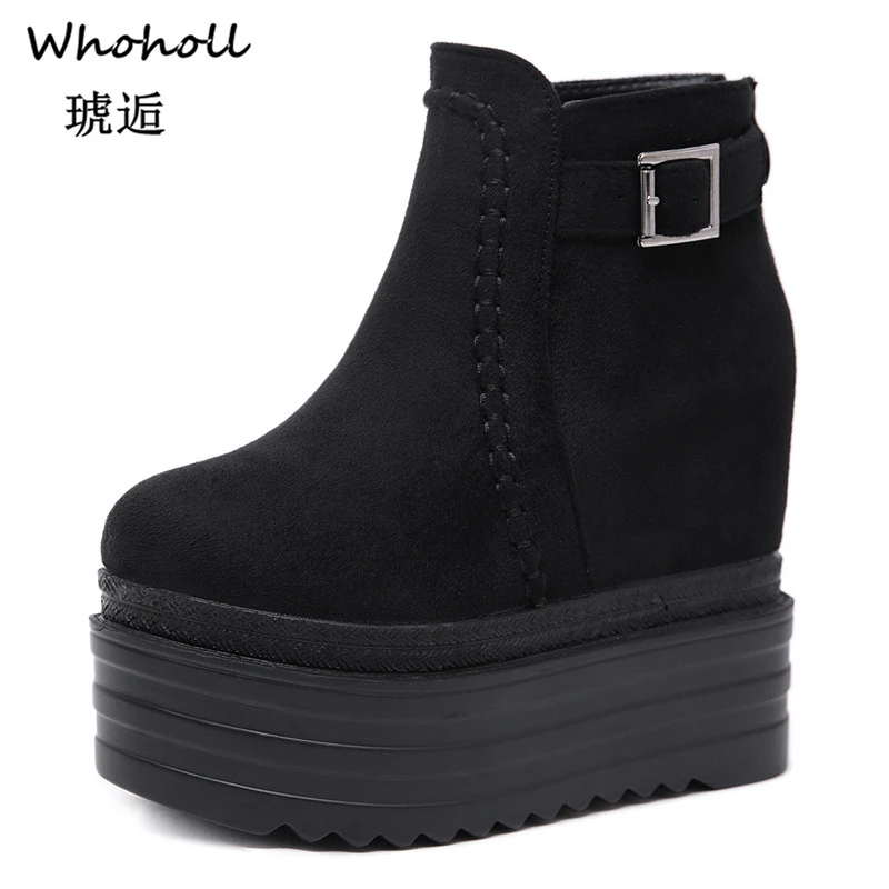 

Whoholl 2019 Ankle Boots For Women Platform Shoes Punk Gothic Style Rubber Sole Lace Up Black Spring Autumn Chunky Boots Woman