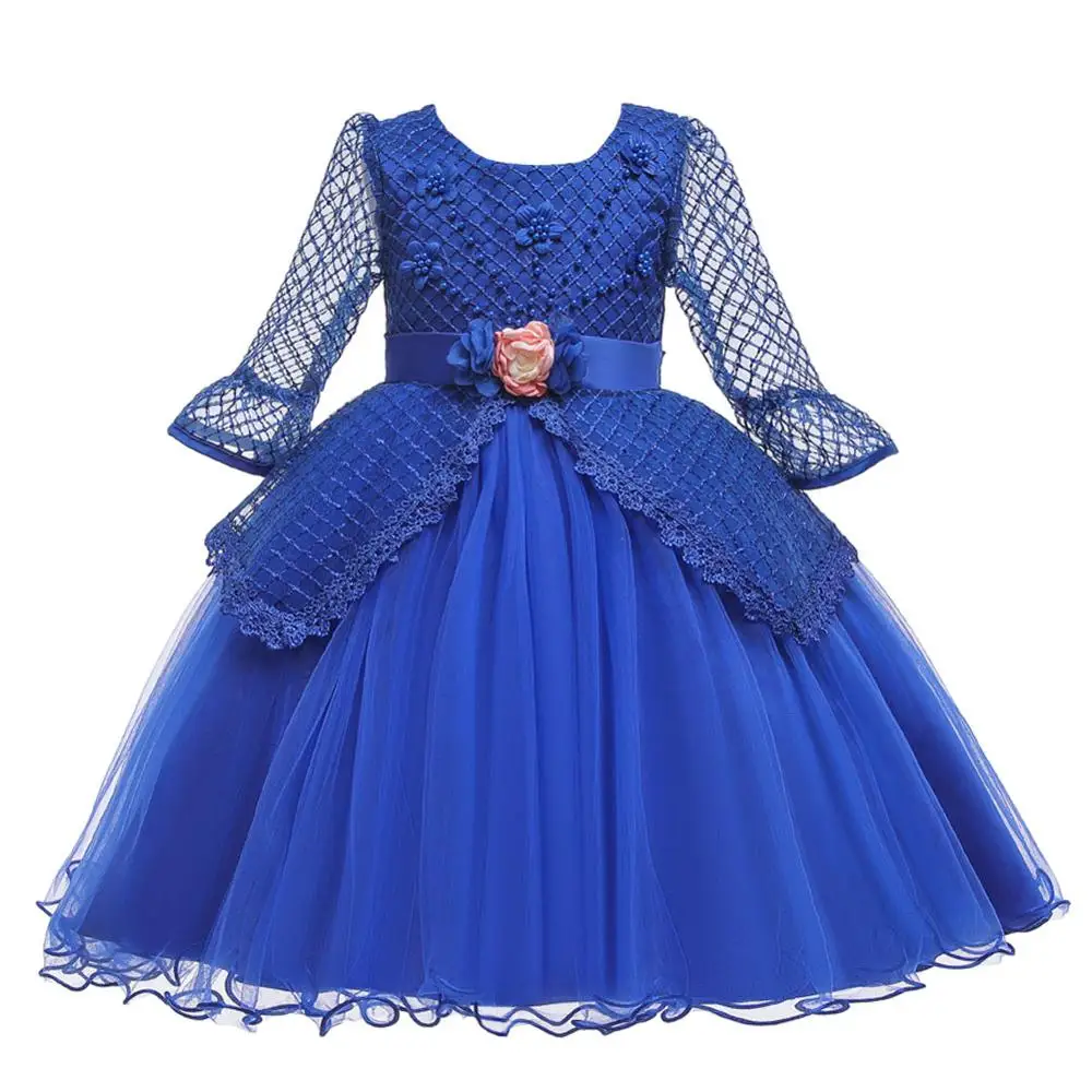 

Christmas Dress Elegant Girls Beading Flower Half Sleeve Princess Dress Kids Lace Bow Party Dresses For Girls Clothes
