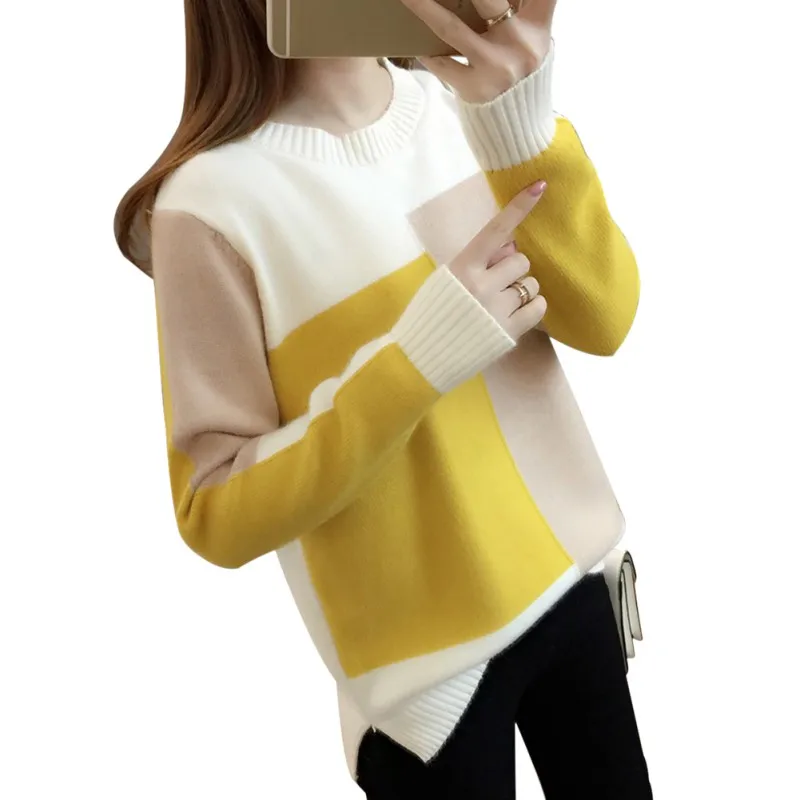 Зимний женский свитер с длинным рукавом, джемпер с круглым вырезом, вязаный женский теплый свитер, осенняя одежда - Цвет: Белый