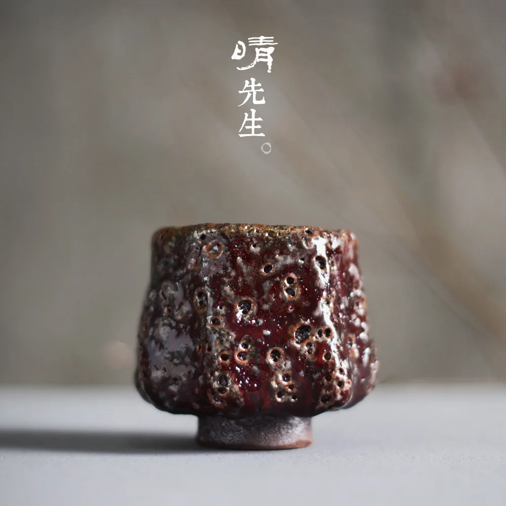 

Jindezhen Pure Manual Lava Red Flame Red Small Teacup Moth Eaten Japanese Style Master Cup Old Rock Mud Teacup