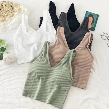 

Women Tank Crop Top Sexy Knitted Tops Camisole Massage Pad Underwear Female Crop Top Backless Sleeveless Intimate Lingerie Femme