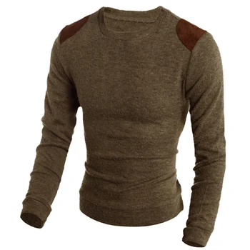 

2020 New Autumn Male Homme Long Sleeve O-Neck Slim SweaterFashion Classic Thin Leather Patch Men Pullover Sweaters