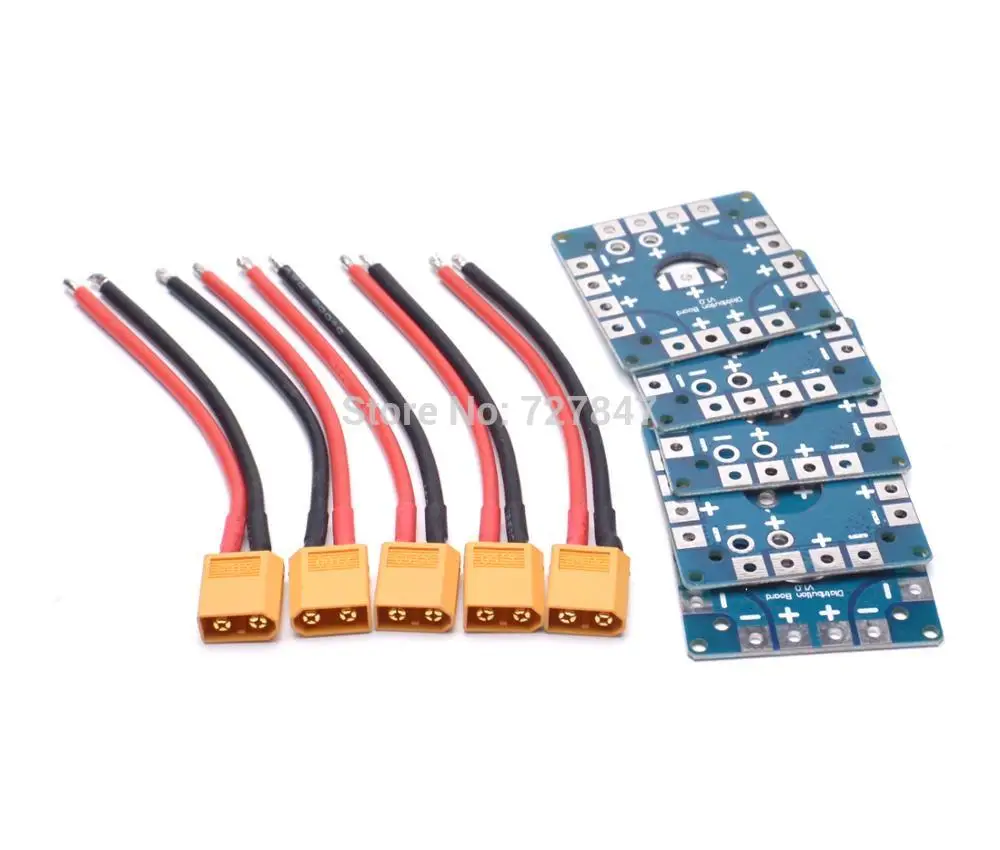 

5 Sets XT60 Male Plug w/ Wire 14AWG + Power Distribution Board for Robocat 270mm QAV 250 QAV-R FPV Racing RC Quadcopter