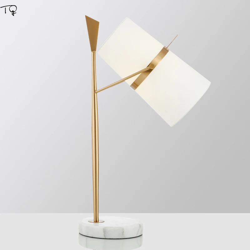 

Nordic Simple Individual Marble Base Gold Table Lamps Led Luxury Fabric Rocker Arm Art Living Room Hotel Bedroom Bedside Cafe