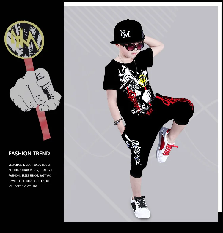 Costume For Kids Clothes Sets Summer Boys Hip Hop Clothing Sets Performance Dance Outfits Suit Children Clothes Set 2 piece