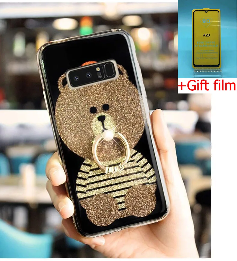 

Gift film Cartoon glitter bear For Samsung S10/S10E/S10plus mobile phone shell flash drill ring bracket A10 couple Samsung A8S