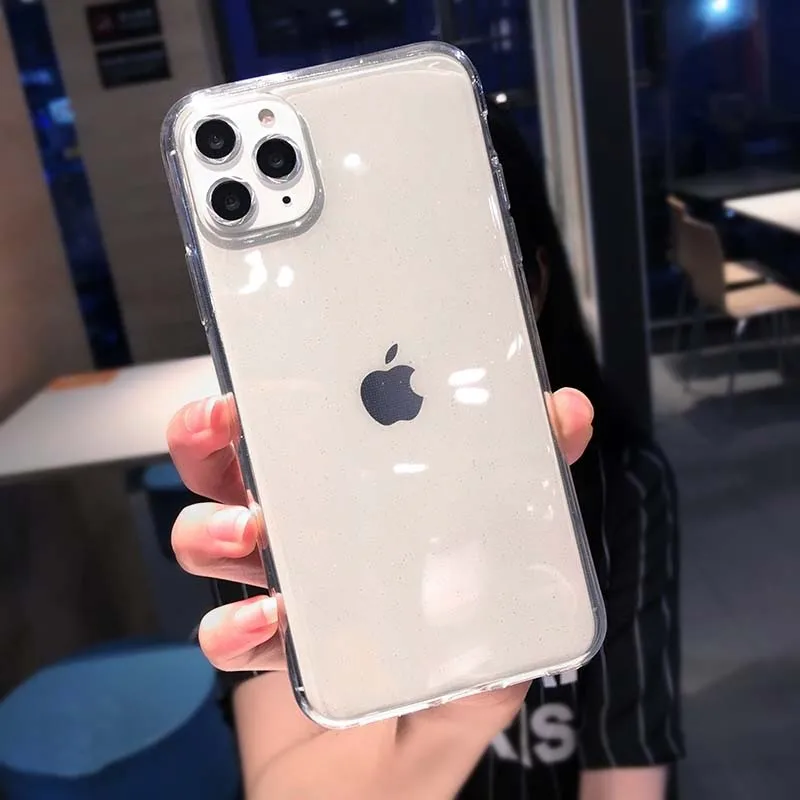 USLION Прозрачный блестящий чехол для телефона iPhone 11 X XR XS Max 7 8 6 6S Plus Мягкий ТПУ задний Чехол блестящая Обложка для iPhone 7Plus