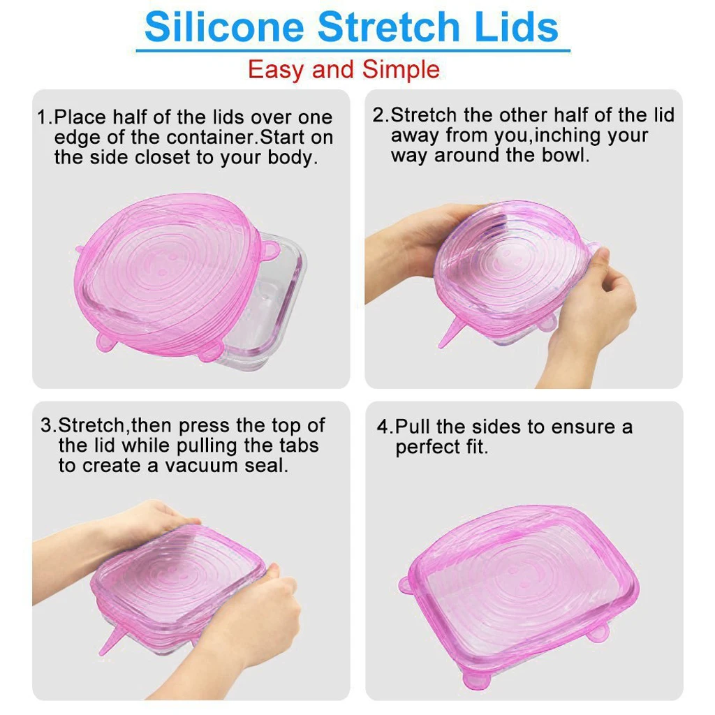 6xReusable Durable Expandable Food Covers Seal Lids Green/Rose Red/Yellow 6xReusable Durable Expandable Food Covers Seal Lids Green/Rose Red/Yellow