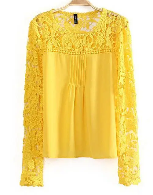 Шифоновая рубашка Женская Прозрачная Кружевная вязаная блузка с вышивкой