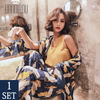 

4 Pieces Summer Autumn Women Pajamas Sets Printed Pajamas Set Viscose Top and Shorts Female Night Suits Pyjamas Sets BANNIROU