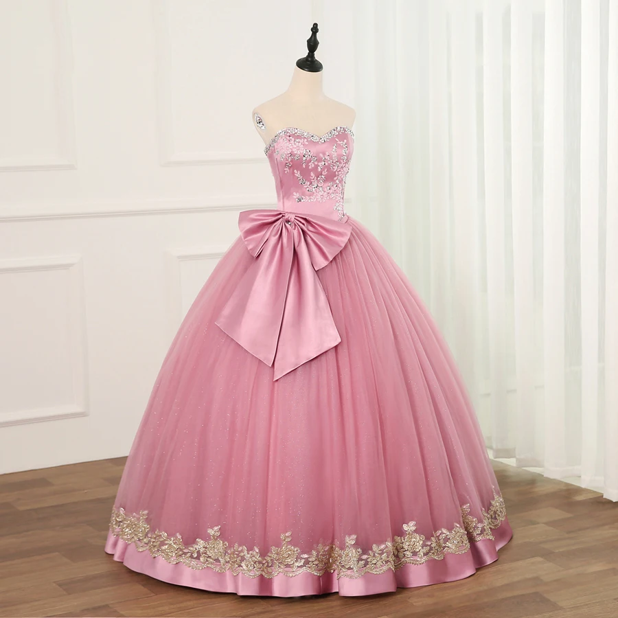 Jiayigong Ball Gown Quinceanera Dresses Cheap Tulle With Beads Sequined Big Bow Sweet 16 Dress For 15 Years Debutante
