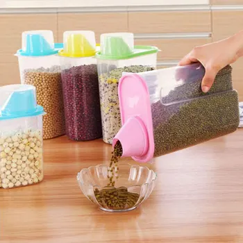 

4pcs Food Storage Box Plastic Clear Container Set with Pour Lids Coarse Cereals Plastic Grains Dried Food Storage Case