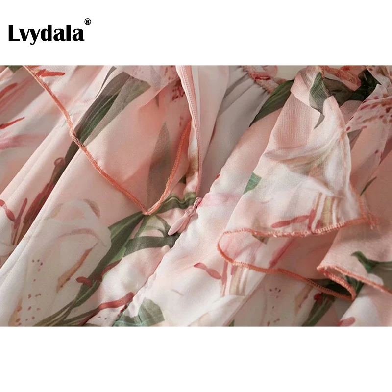 Lvydala дизайнерское подиумное платье женские платья миди с вырезом лодочкой и цветочным принтом весенние платья