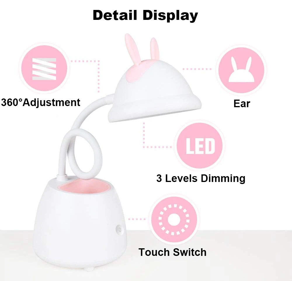 

Gooseneck LED Desk Lamp Modern Touch Switch Dimmer Rechargeable Battery Bedside Room Study Lamp Night Light Table Lamps