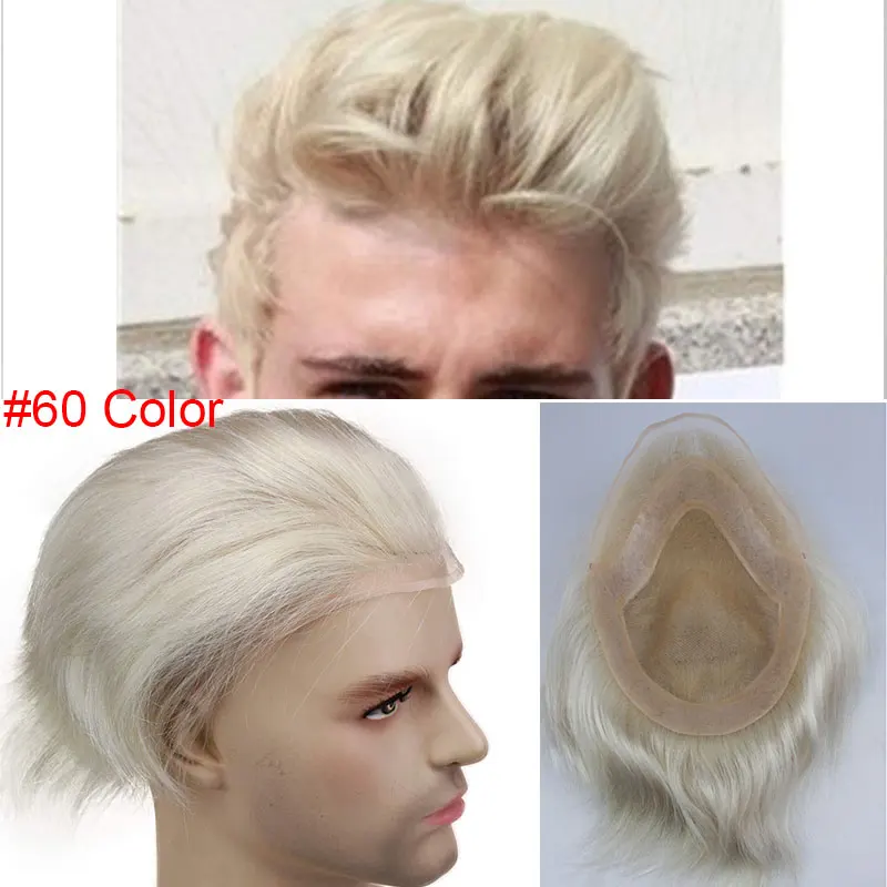 60 Color Eseewigs коричневый корни 60 платиновой блондинки из эффектом деграде(переход от темного к накладки из искусственных волос 4T60 прямо бразильский Реми человеческие волосы заменить Для мужчин t Системы для Для мужчин 10x8 - Парик Цвет: 60 Color
