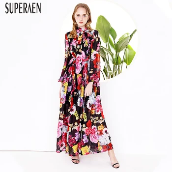 

SuperAen Europe New Women's Long Dress Spring 2020 Print Fashion Ladies Dress Long-Sleeved Casual Women Clothing