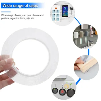 

Multi Function Nano Magic Tape 1/2/3/5m Gecko Tape Double Sided Sticky Gekkotape Adhesiva Reusable Tape Loop Disks Glue Gadget