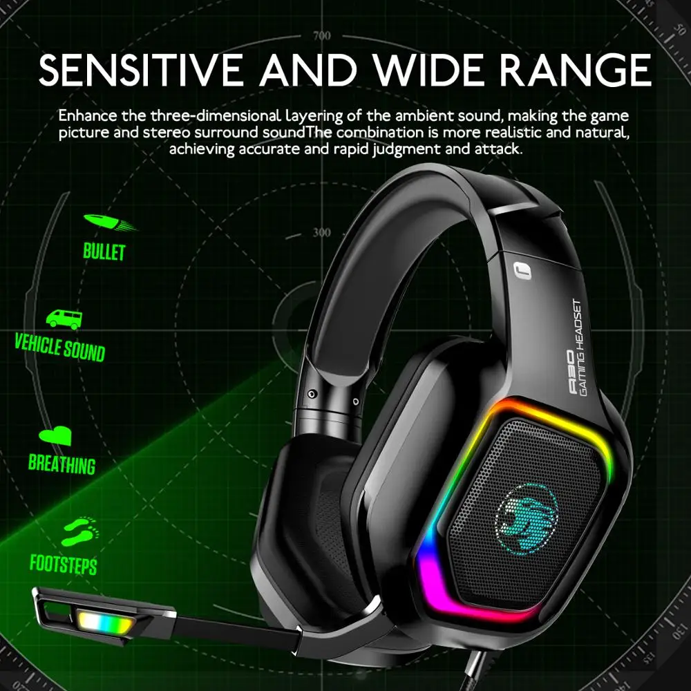 DDJ Gaming Headphones Noise Reduction Headsets With Microphone RGB Light Stereo 7 1 Surround Sound For PC Tablet Laptop PS4