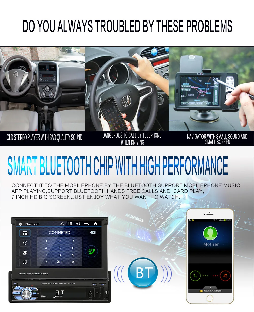 InDash POMILEカーステレオBluetooth Audio Bluetooth Bluetooth, Car Dash FM In