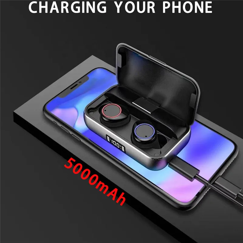 Wireless Earbud TWS X13 BT V5.0 Sports Waterproof Mobile Power Smart In-ear Headphones 5000mAh Charging Box wireless charging