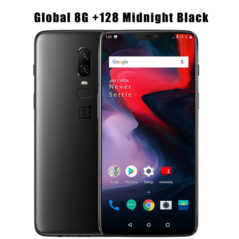 Мобильный телефон Oneplus 6 с глобальной прошивкой, 6,28 дюймов, 6G/8G ram, Восьмиядерный Android 8,1, разблокировка отпечатков пальцев, зарядка - Цвет: 8G 128G Midnight Bla