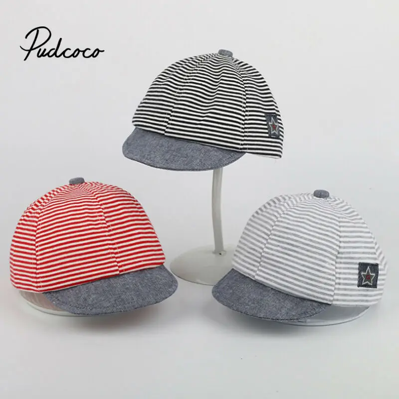 

Brand 2020 Summer Cute Newborn Baby Girl Boy Hat Infant Striped Sun peak cap Soft Cotton Beret Hat Adjustable Fit Baby 0-3Years