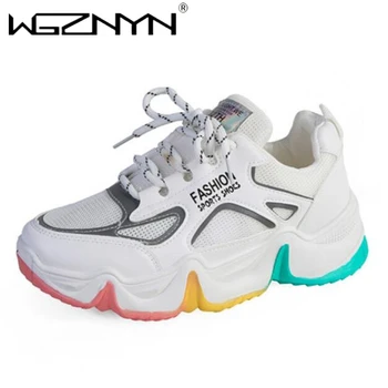 

2020 Hot Summer Women Sneakers Vulcanize Breathable Rainbow Color Fashion Casuals Height Increasing Female Chunky Ladies Shoes