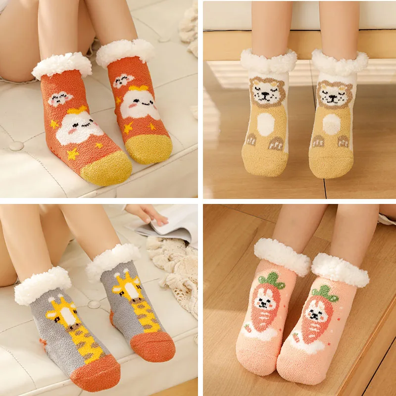 Children's Socks For Newborns Girls Boys Baby Anti-slip Child  Plus Thick Terry Warm Winter Cute Christmas Socks For Kids 0-6Y 4