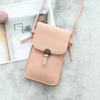 

New Women Purses Solid Color Leather Shoulder Strap Bag Mobile Phone Big Card Holders Wallet Handbag Pockets for Girls