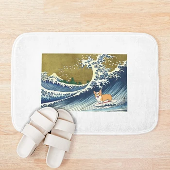 

Corgi dog surfing The Great Wave Bath Mat Doormat Welcome Home Rectangle Anti-slip Carpet Rug Bedroom Entrance Floor Mats