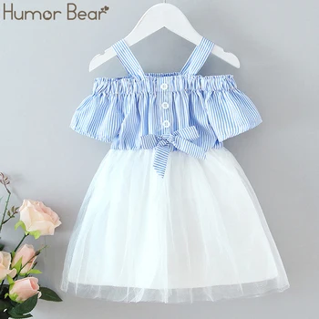

Humor Bear 2020 Girls Dress Summer Brand New Dress Striped Sling Bowknot Net Yarn Princess Dress Girl Baby Toddler Dress