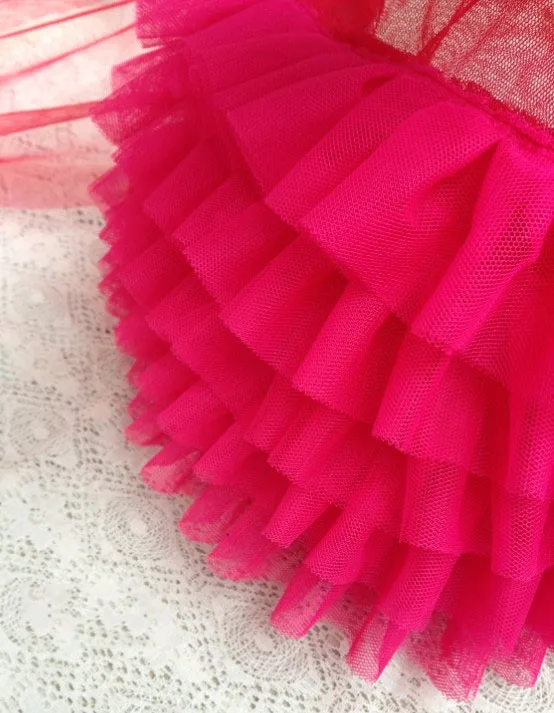 3D кружевная отделка сетка оборки плиссированная кружевная ткань пузырь юбка кукла костюм для животного кружева ленточный пошив аксессуары - Цвет: Розово-красный