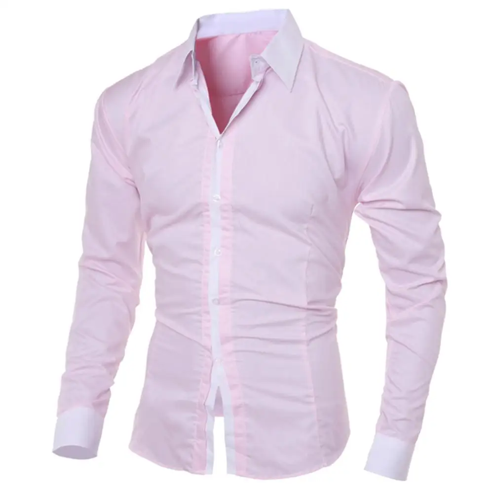 Men's Long Sleeved Color Block Cuff Slim Shirt Chest Pocket suit shirts Casual Button turn Down collar business Shirts