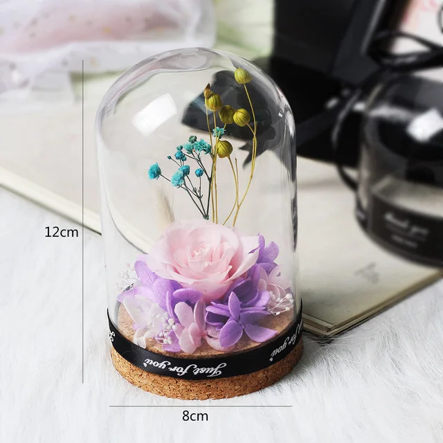 A Рождественский день подарок Красавица и Чудовище Роза День святого Валентина подарки вечная роза в стеклянном куполе с огнями вечная настоящая Роза - Цвет: A