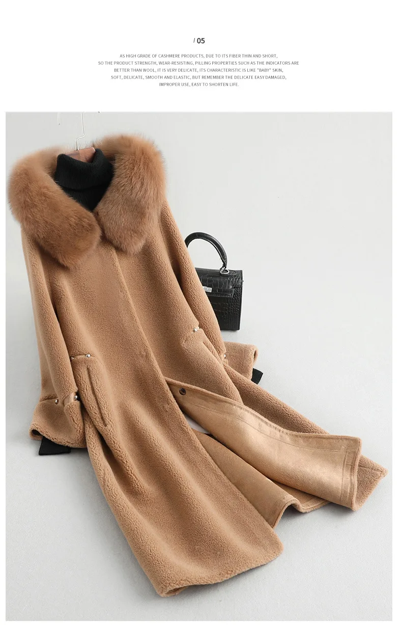 Женское зимнее пальто из натуральной овечьей шерсти с воротником из лисьего меха, шерстяная куртка, женская одежда Manteau Femme 6608 YY1083