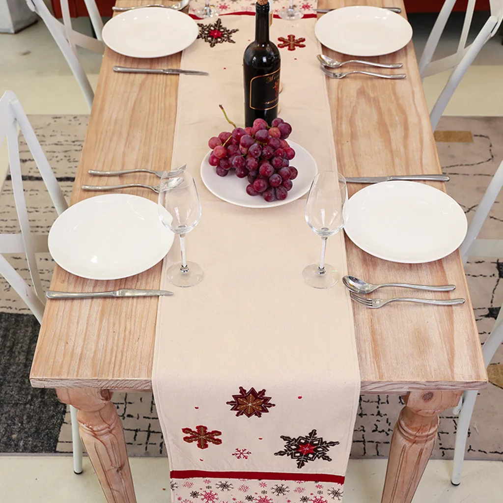 Christmas Cotton And Linen Snowflake Table Flag Restaurant Tablecloth christmas decorations for home navidad dropshipping#20