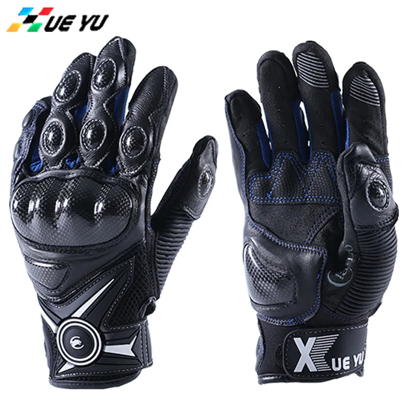 XUEYU мотоциклетные перчатки мужские кожаные Guantes Мотокросс Guantes Moto Loves внедорожный мотоцикл полный палец Сенсорный экран перчатки - Цвет: M12 Blue