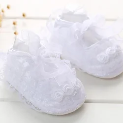 Baby Girls Shoes Newborn White Champagne Satin Christening Infantil Zapato Princess Lace Flowers For Wedding Bridemaid SandQ