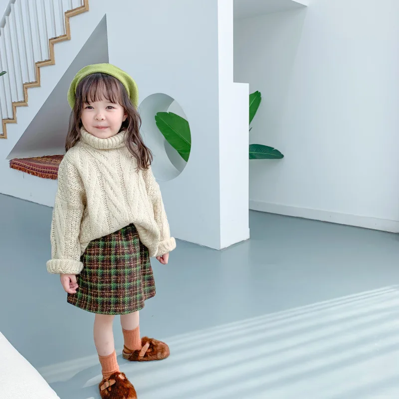Autumn And Winter Girls High Collar Sweater Western Style Sweater Korean-style Girls High Collar Versitile Tops Solid Color