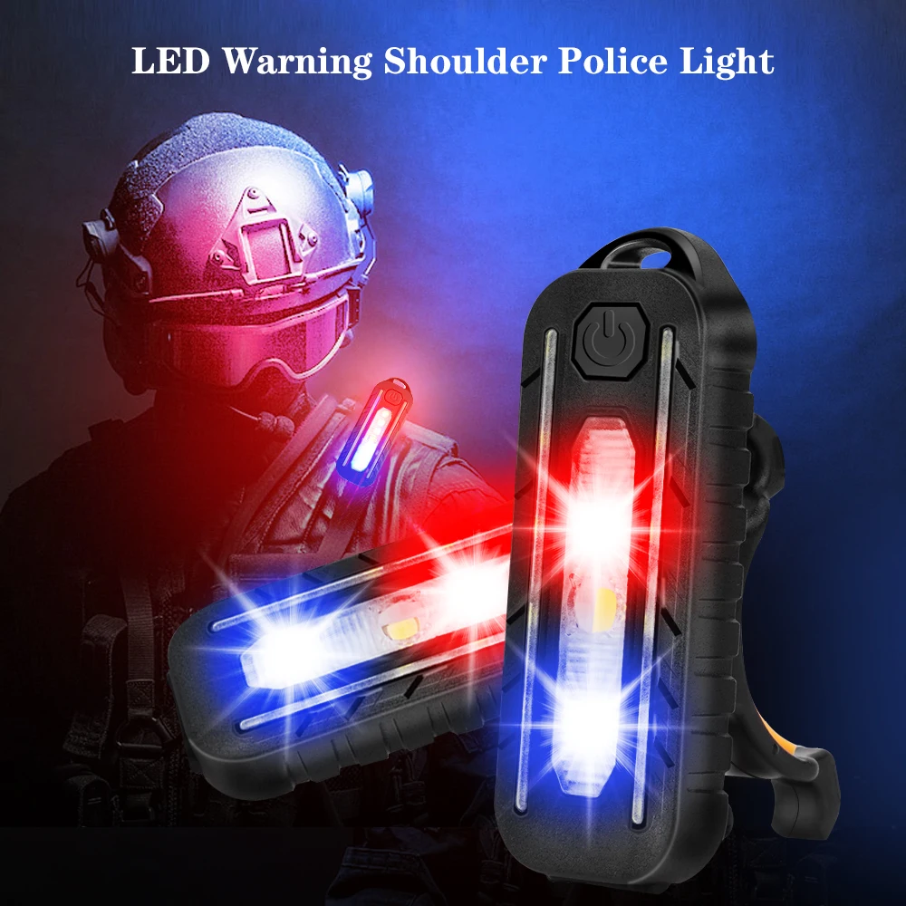 Mini LED Flashlight USB Charging Safety Warning Light Waterproof Police Shoulder Clip Lights With Red Blue Work Lamp | Лампы и