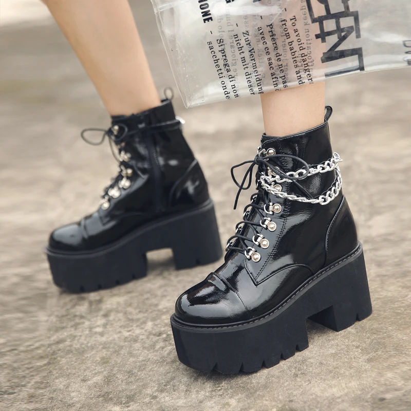 Women's Gothic Lace Up Fur Platform Ankle Boots - High Heel Winter Shoes (Waterproof) - Motorcycle Snow Boots image 4