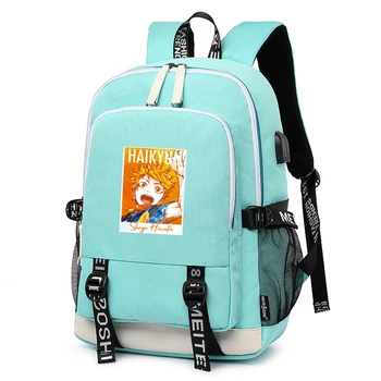 

Haikyuu!! VBC Cartoon School Bags Large Travel Backpack Pink Bookbag USB Charging Laptop Backpack Anime Women Shoulder Bags