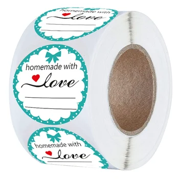 

500Pcs Labels Paper Round homemade with Love Stickers Seal Labels Roll Sticker Package Decorate Handmade Sticker
