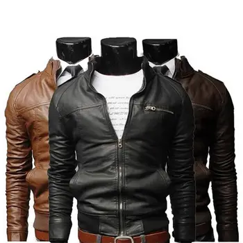 

Stylish Men's Jackets Collar Slim Motorcycle Leather Jacket Coat Outwear New