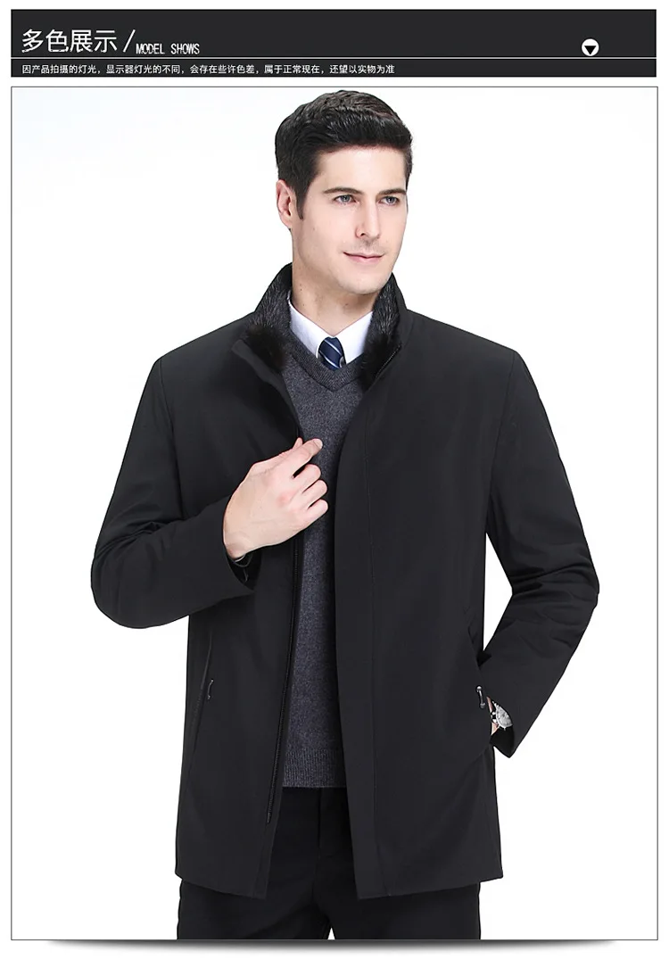 Top Grade Middle-aged MEN'S down Jacket Men's Thick Warm Mink Fur Stand Collar Business MEN'S Coat Men's Mid-length