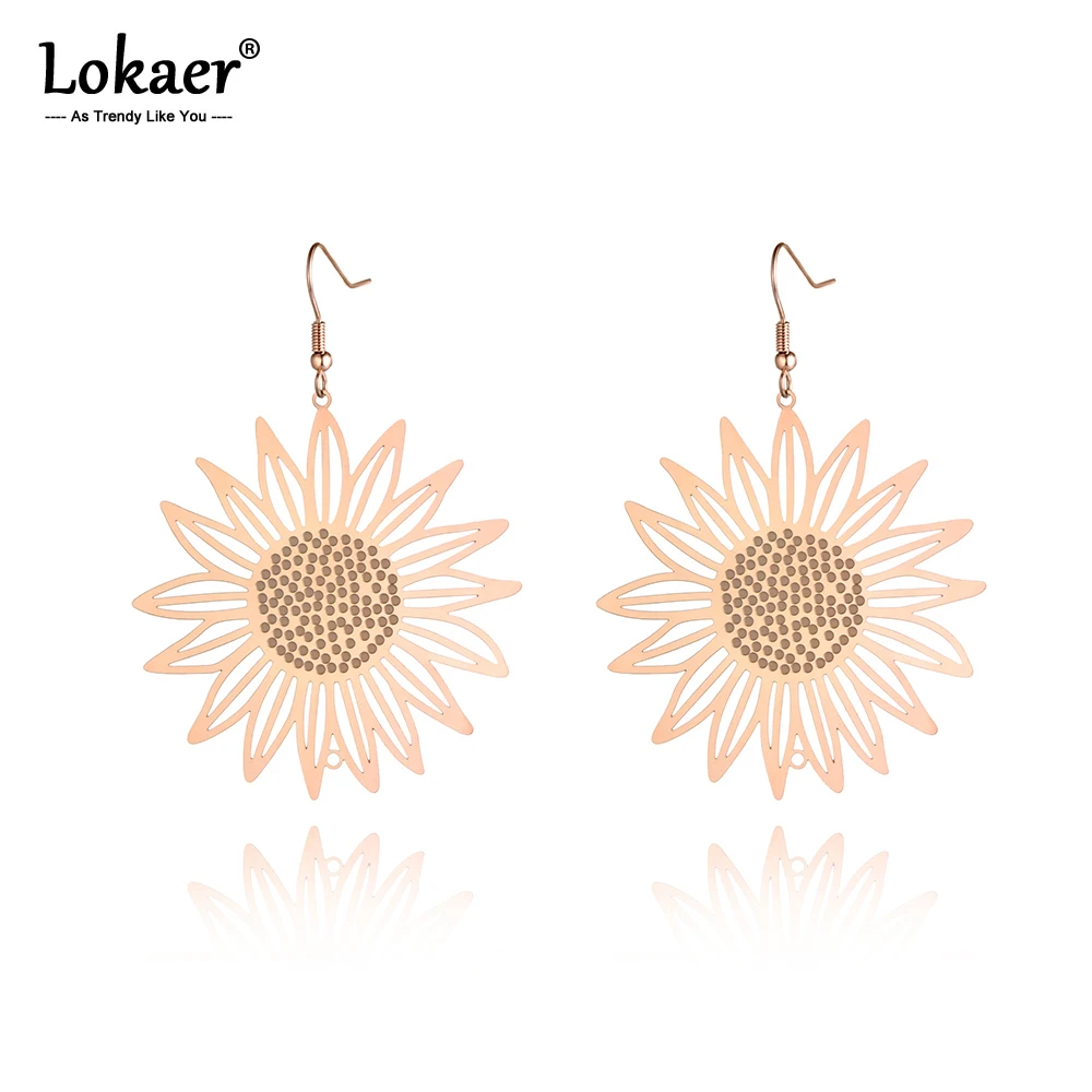 Lokaer Bohemia титановая нержавеющая сталь полые растения солнце цветочные серьги ювелирные изделия серьги висячие серьги для женщин E19238