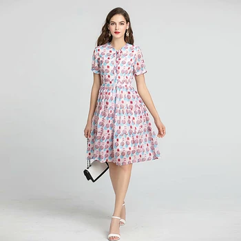 

Runway High Quality Spring Summer 2020 New Women'S Fashion Party Casual Beach Vintage Elegant Chic Geometric Print Chiffon Dress
